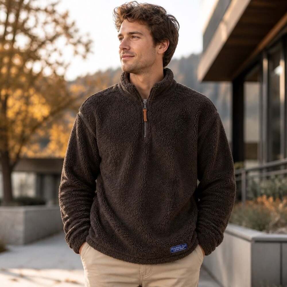 Properly Tied Men's Brown Sherpa Pile 1/4 Zip Fleece Pullover